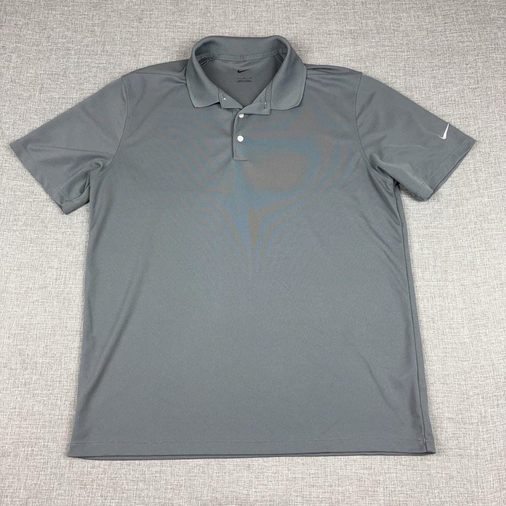 Nike Polo Shirt Mens L Gray Solid 100% Polyester Knit Short Sleeve Lightweight